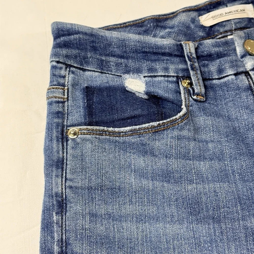 Good American Jeans Womens 0/25 Blue Good Waist High Rise Skinny Distressed - Picture 12 of 16